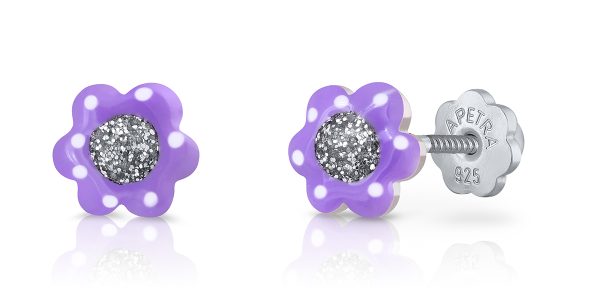 glitter purple flower lapetra earrings