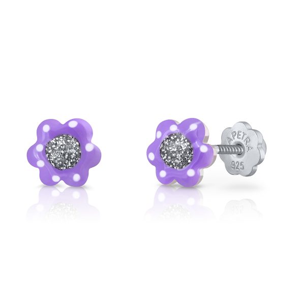 glitter purple flower lapetra earrings