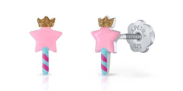 pink crown magic wand lapetra earrings
