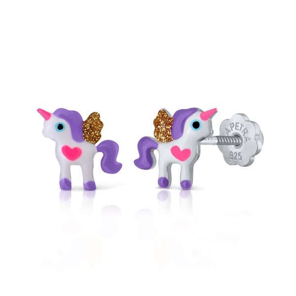 purple winged unicorn earrings
